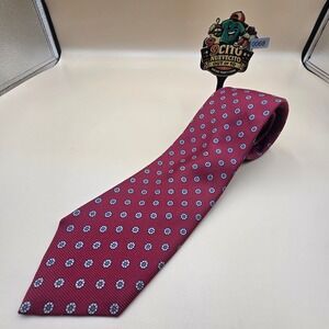 Briar Mens Silk Tie Burgundy Geometric Medallion Woven in England Red Blue White